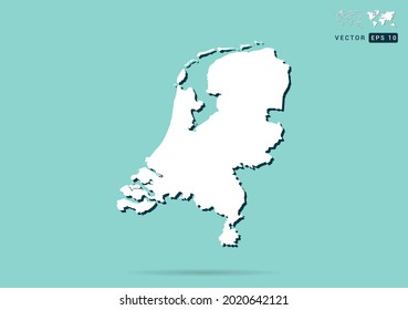 Abstract white Netherland map and black shadow on green background vector.