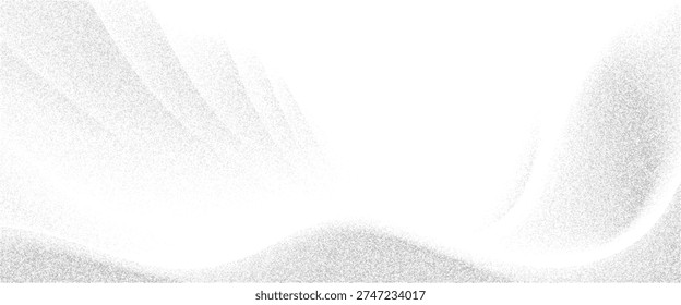 Abstract white noise vector background with stipplism grain texture. Minimalist wave flow and mountain silhouettes with dust mist effect. Elegant grayscale soft gradient overlay for web design.