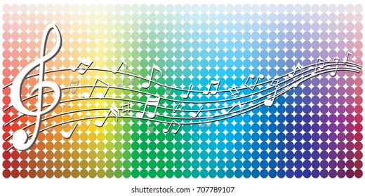 Abstract  white notes music on Graphic colorful background, vector illustration