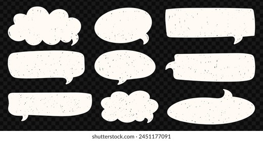 Abstract white notification windows. Message frames. Text frames in a painted style. Geometric shapes. Shapes. Distorted forms. Thoughts in the form of clouds. Thoughts, messages, notifications