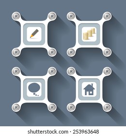 abstract white objects and screws and symbols
