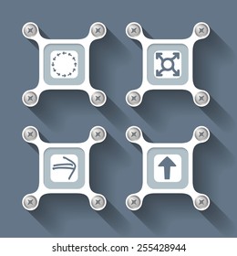 abstract white objects and screws and symbols