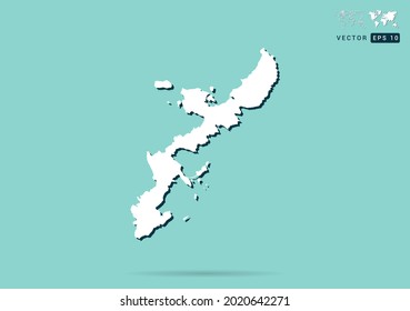 Abstract white Okinawa map and black shadow on green background vector.