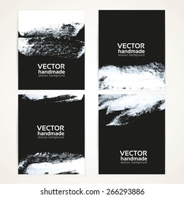 Abstract white on black brush texture handdrawing banner set