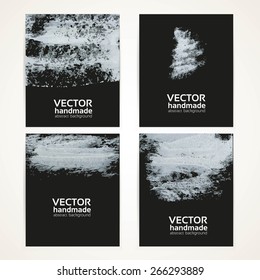 Abstract white on black brush texture hand drawing banner set 