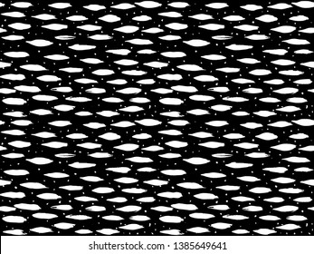 Abstract white on black horizontal hand painted oval brush stroke seamless vector pattern. Great for packaging, wrapping paper, stationery, home decor.