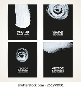 Abstract white on black round and line brush texture hand drawing banner set 1