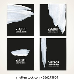 Abstract white on black translucent brush texture hand drawing banner set