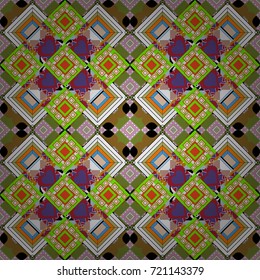 Abstract white, orange and green image with a squares. Vector illustration. Digital art abstract seamless pattern.