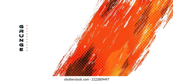 Abstrakter weißer und orangefarbener Hintergrund mit Halftone-Stil. Brush Stroke Illustration für Banner, Poster oder Sport. Scratch- und Texturelemente für Design