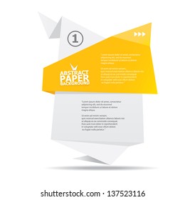 Abstract white and orange paper origami background. Vector origami Speech bubble. Vector abstract origami background for website or cover design. Orange stylish brochure for text and advertising.
