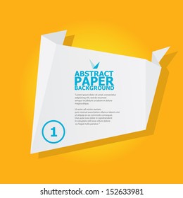 Abstract white origami paper banner on orange background. Vector origami Speech bubble. Vector abstract origami background for website or cover design. Orange stylish brochure for advertising.