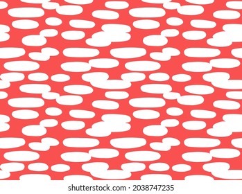 Abstract white oval shapes on red background in minimal japanese style. Vector seamless pattern.