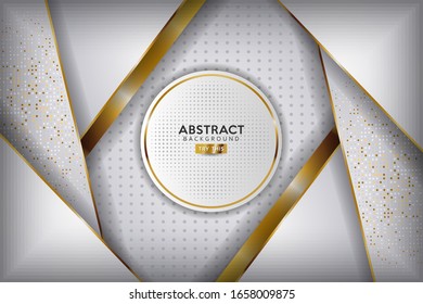 Abstract white overlap with glitters dots and golden line modern luxury futuristic technology background vector illustration.