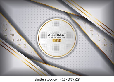 El blanco abstracto se solapa con puntos de brillo y la línea dorada moderna tecnología futurista de fondo ilustración vectorial.