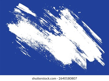 Abstract white paint brush strokes on a vivid blue background for graphic design and creative projects with textured effect