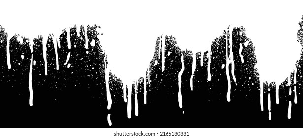 Abstract White paint dripping vector on black background. White ink liquid splatter wallpaper with spray paint, graffiti drips texture.White dripping illustration design for decorative, street art.