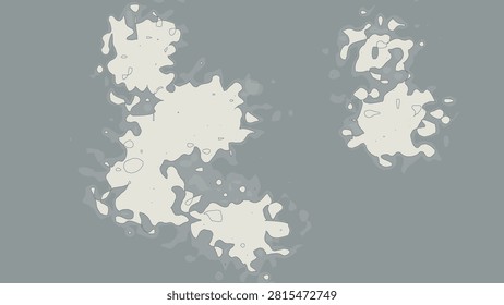 Abstract white paint splashes with irregular liquid edges and scattered droplets on a muted gray background