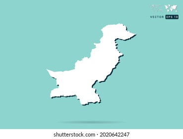 Abstract white Pakistan map and black shadow on green background vector.
