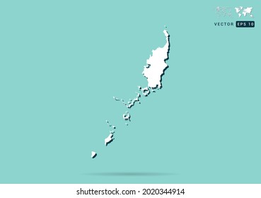 Abstrakte weiße Palau-Karte und schwarzer Schatten auf grünem Hintergrund, Vektorgrafik.
