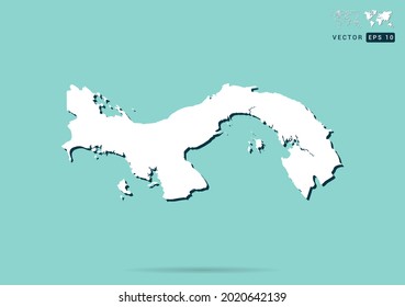 Abstract white Panama map and black shadow on green background vector.