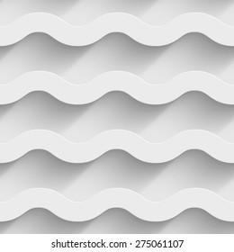 Abstract white paper 3d horizontal waves seamless background. Vector illustration