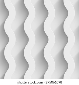 Abstract white paper 3d vertical waves seamless background. Vector illustration