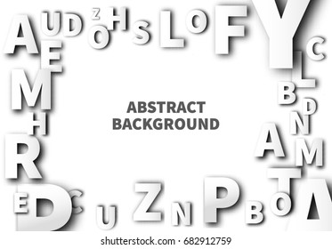 Abstract white paper background with letters and shadows, english alphabet. Vector illustration.