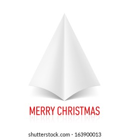 Abstract white paper Christmas tree on white background. Greeting card.