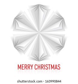 Abstract white paper Christmas tree on green background.