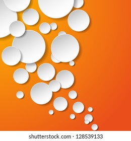 Abstract white paper circles on orange background. Vector eps10 illustration