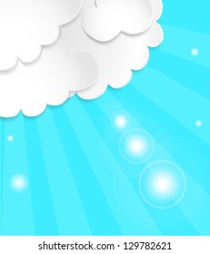 Abstract white paper  clouds on blue background. Vector eps10 illustration