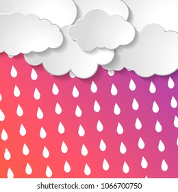 abstract white paper clouds with rain drops on a deep colorful modern gradient sunset background