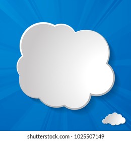 abstract white paper clouds with sun rays on a blue sky background