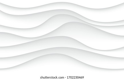 Abstract white paper cut wave curve overlap background texture vector illustration.