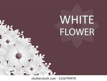 abstract white paper flowers, square frame, floral background, decoration, greeting card template, blank banner