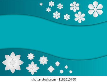 abstract white paper flowers, square frame, floral background, decoration, greeting card template, blank banner