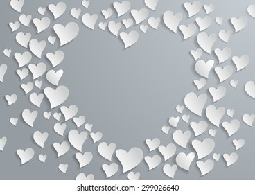 Abstract White Paper Hearts  Background, Vector Illustration