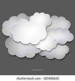 Abstract white paper speech bubble on blue background
