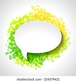 Abstract white paper speech bubble on color grunge background.