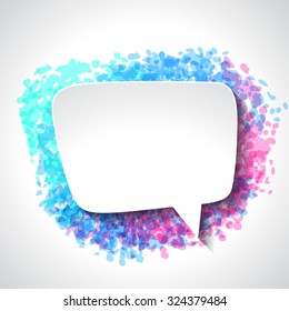 Abstract white paper speech bubble on color grunge background.