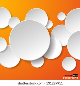 Abstract white paper speech bubbles in the shape of a circles on orange background. Vector eps10 illustration