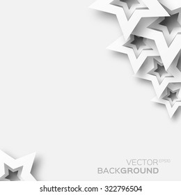 Abstract white paper stars background. 3d paper design elements.  Vector illustration eps10.