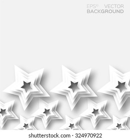Abstract white paper stars background. 3d paper design elements.  Vector illustration eps10.