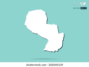 Abstract white Paraguay map and black shadow on green background vector.