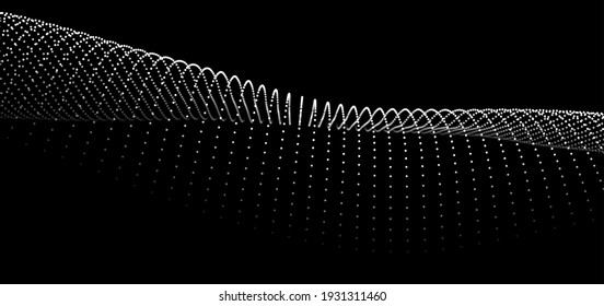 Abstract White Particle Background. Flow Wave With Dot Landscape. Digital Data Structure. Future Mesh Or Sound Grid. Pattern Point Visualization. Technology Vector Illustration.