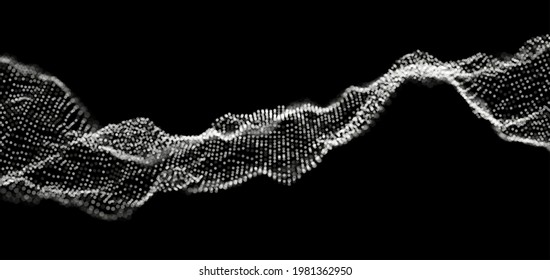 Abstract white particle background. Flow wave with dot landscape. Digital data structure. Future mesh or sound grid. Pattern point visualization. Technology vector illustration.