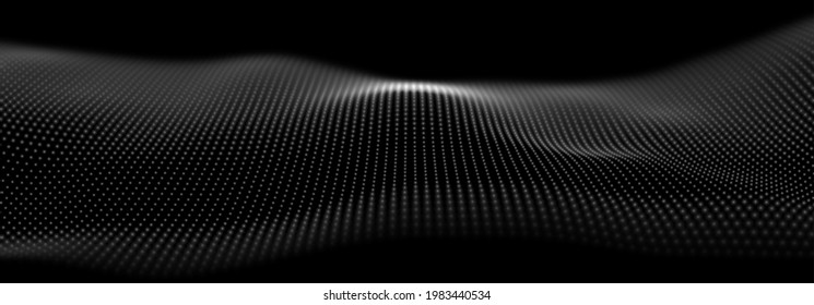 Abstract white particle background. Flow wave with dot landscape. Digital data structure. Future mesh or sound grid. Pattern point visualization. Technology vector illustration.