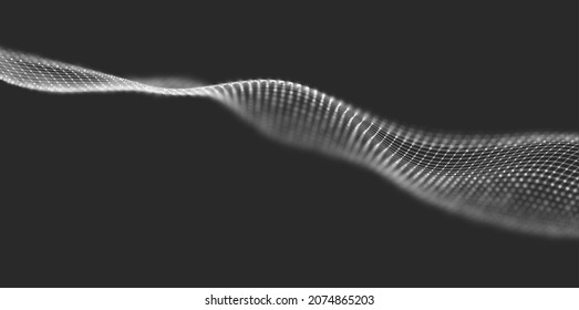 Abstract white particle background. Flow wave with dot landscape. Digital data structure. Future mesh or sound grid. Pattern point visualization. Technology vector illustration.