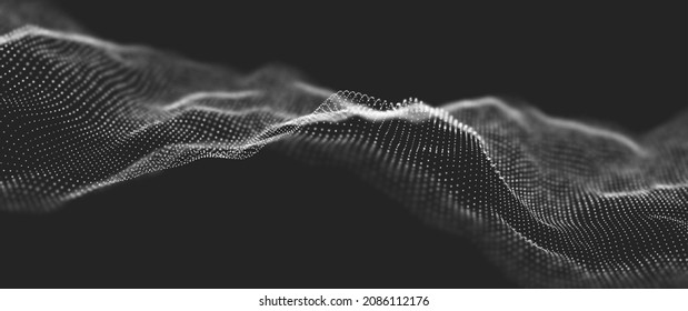 Abstract White Particle Background. Flow Wave With Dot Landscape. Digital Data Structure. Future Mesh Or Sound Grid. Pattern Point Visualization. Technology Vector Illustration.